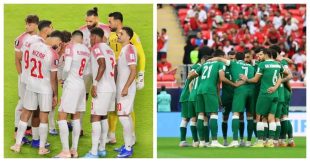 لاعبي منتخبي الأردن وسوريا يتصافحون قبل انطلاق ديربي الشام