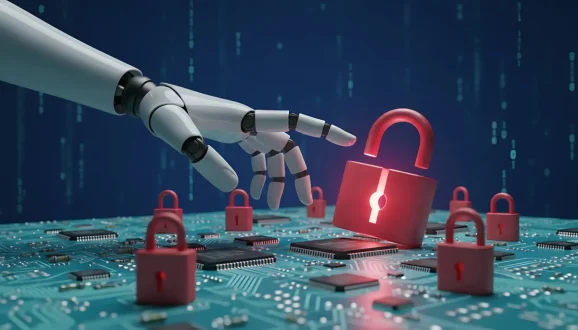 رسم توضيحي لشبكة معقدة من المنصات الرقمية والبنوك والجهات الحكومية تتعاون لمكافحة الاحتيال الرقمي.
